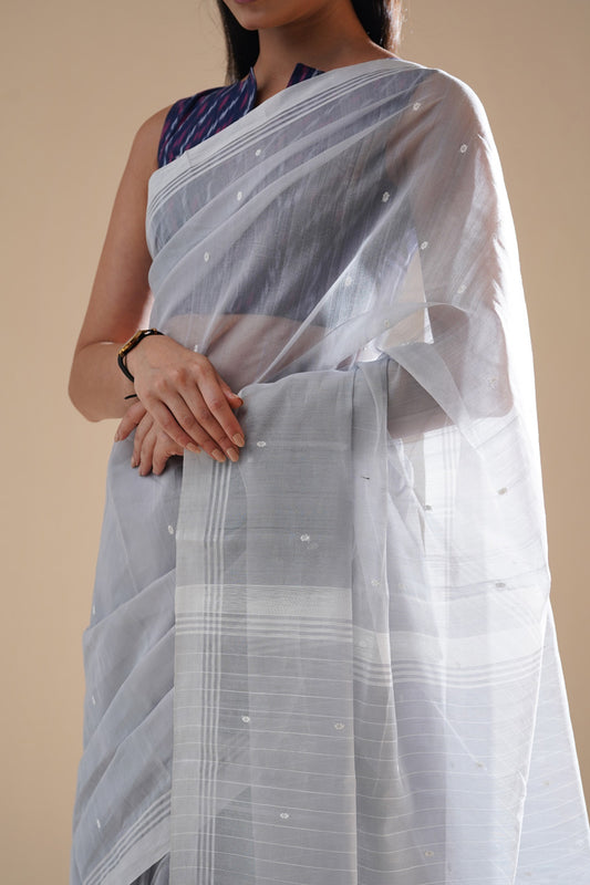 Grey Chanderi Cotton Silk Saree (without blouse piece)