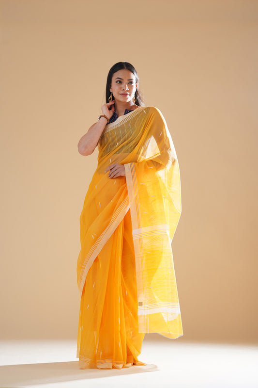 Orange Chanderi Cotton Silk Saree (without blouse piece)